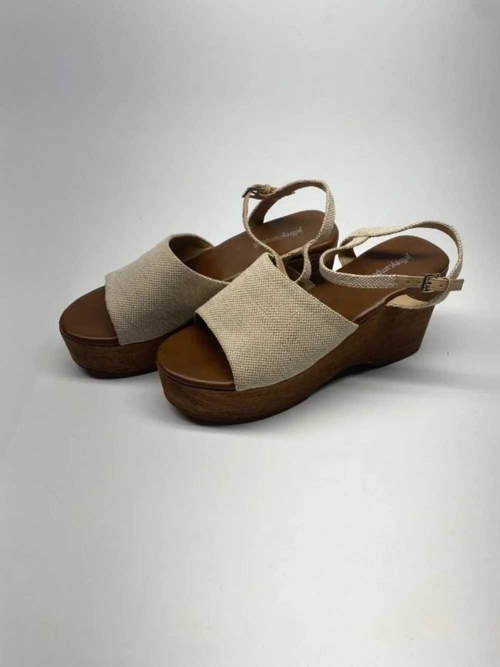 JEFFREY CAMPBELL Womens On Deck Platform Wedge Sandal In Beige Sz 10